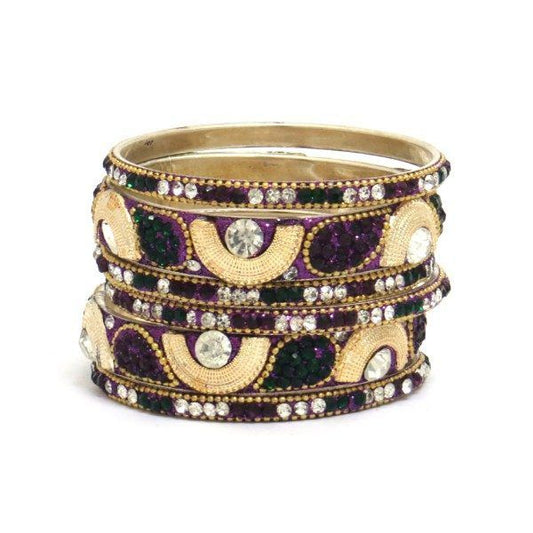 Pulsera india Kangan morado, blanco, fucsia y plateado