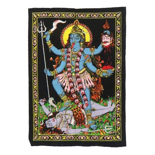 Tapiz Bhakti pintado de la Diosa Kali