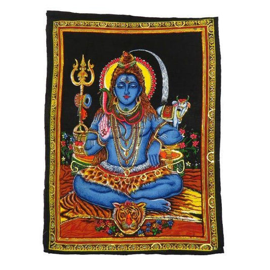 Tapiz Bhakti pintado de Shiva meditando