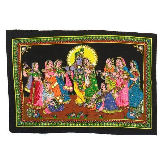 Tapiz Bhakti pintado de Krishna con sus gopis