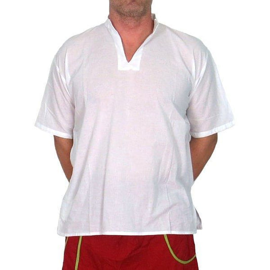 Camisa étnica india para hombre de algodón blanca