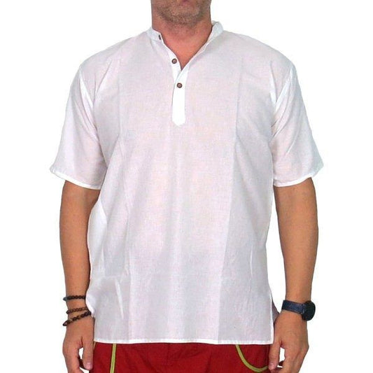 Camisa étnica india para hombre de algodón blanco