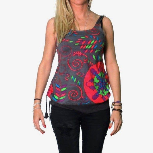 Camiseta india de algodón estampada color gris