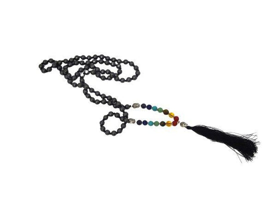 Mala de minerales naturales de HEMATITE con piedras de 7 CHAKRAS y cabeza de BUDA