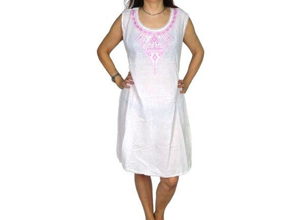 Vestido de algodón de india cuello bordado étnico