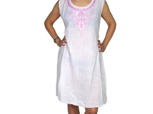 Vestido de algodón de india cuello bordado étnico