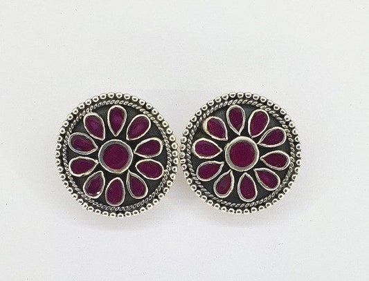 Pendientes de plata redondos con rubi de jaipur