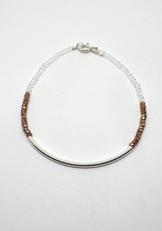 Pulsera de plata con cuarzo blanco y cuarzo tintado