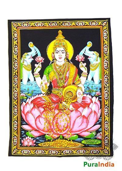 Tapiz hindú pintado bhakti de Diosa Lakshmi