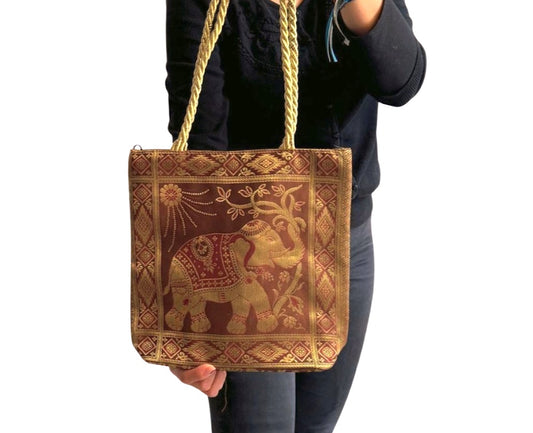 Bolso indio de seda con estampado de elefante