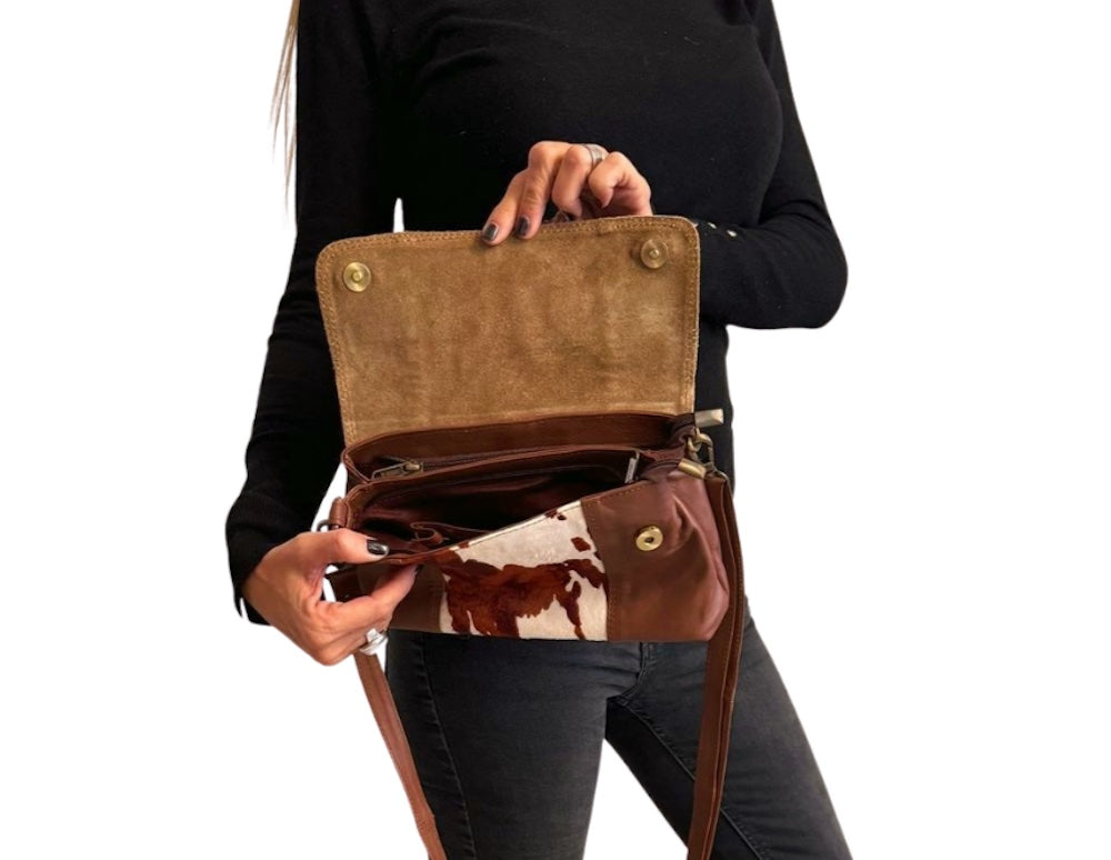 Bolso bandolera indio de piel estampado vaca