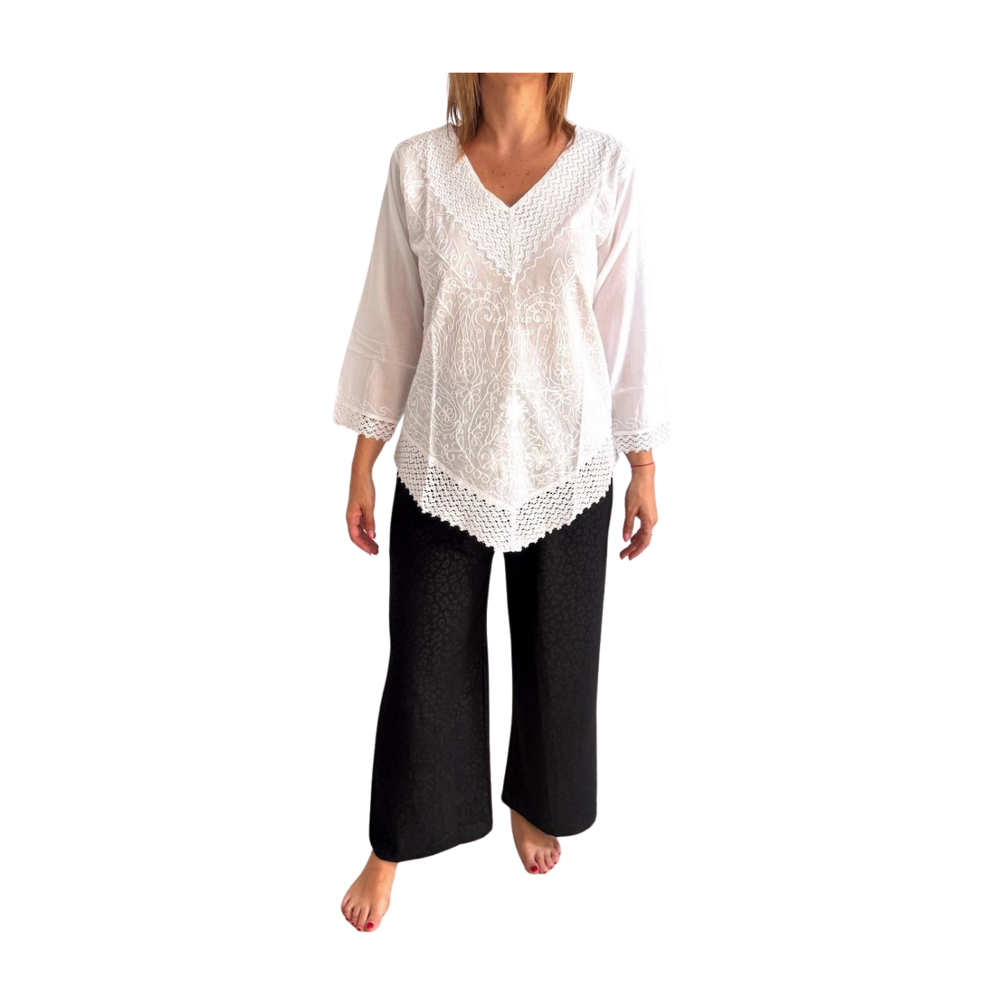 Camisa india de algodón blanca bordada