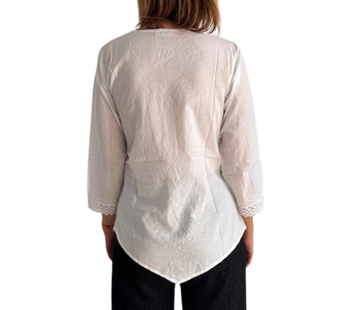 Camisa india de algodón blanca bordada