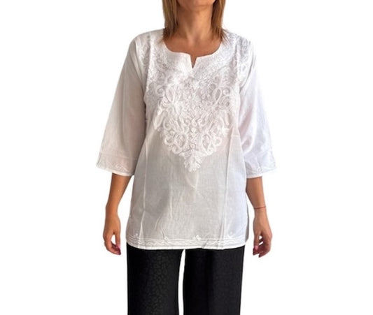 Camisa india de algodón blanca