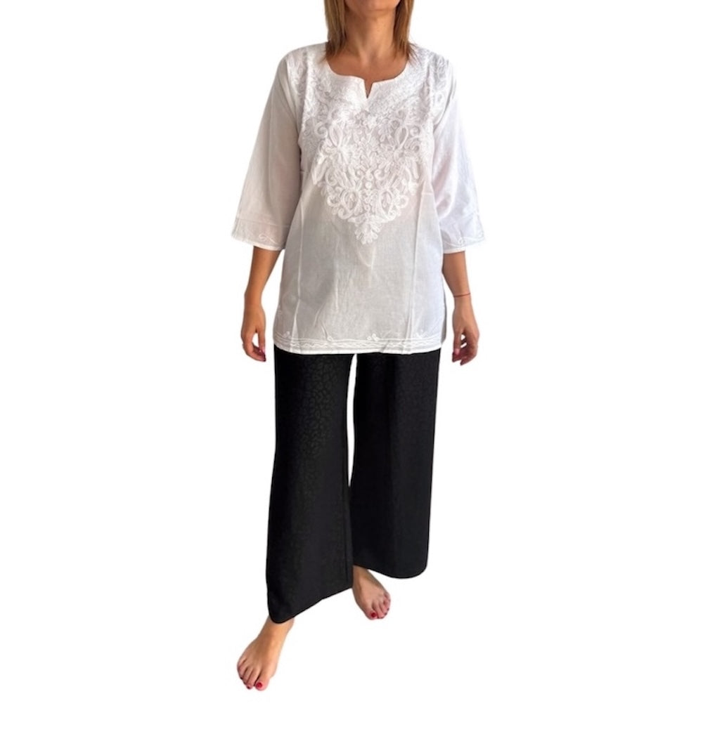 Camisa india de algodón blanca