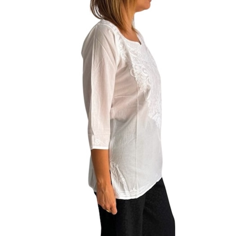 Camisa india de algodón blanca