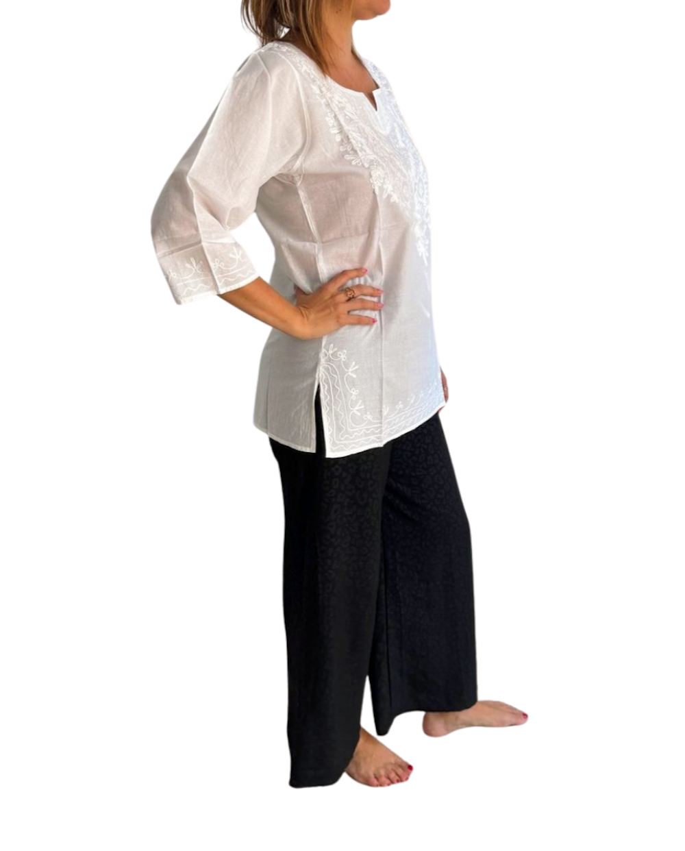 Camisa india de algodón blanca bordada