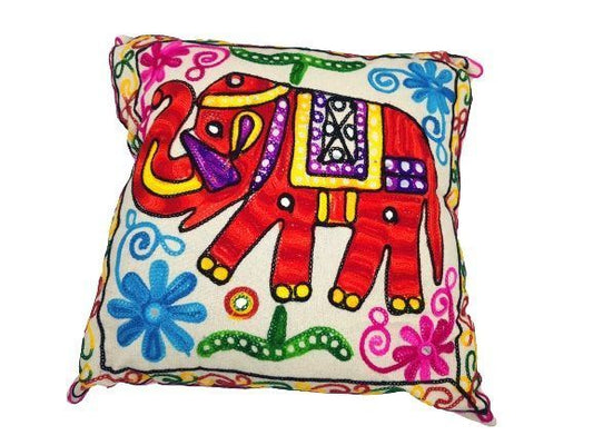 Cojín de meditación étnico indio bordado con elefante cashmere