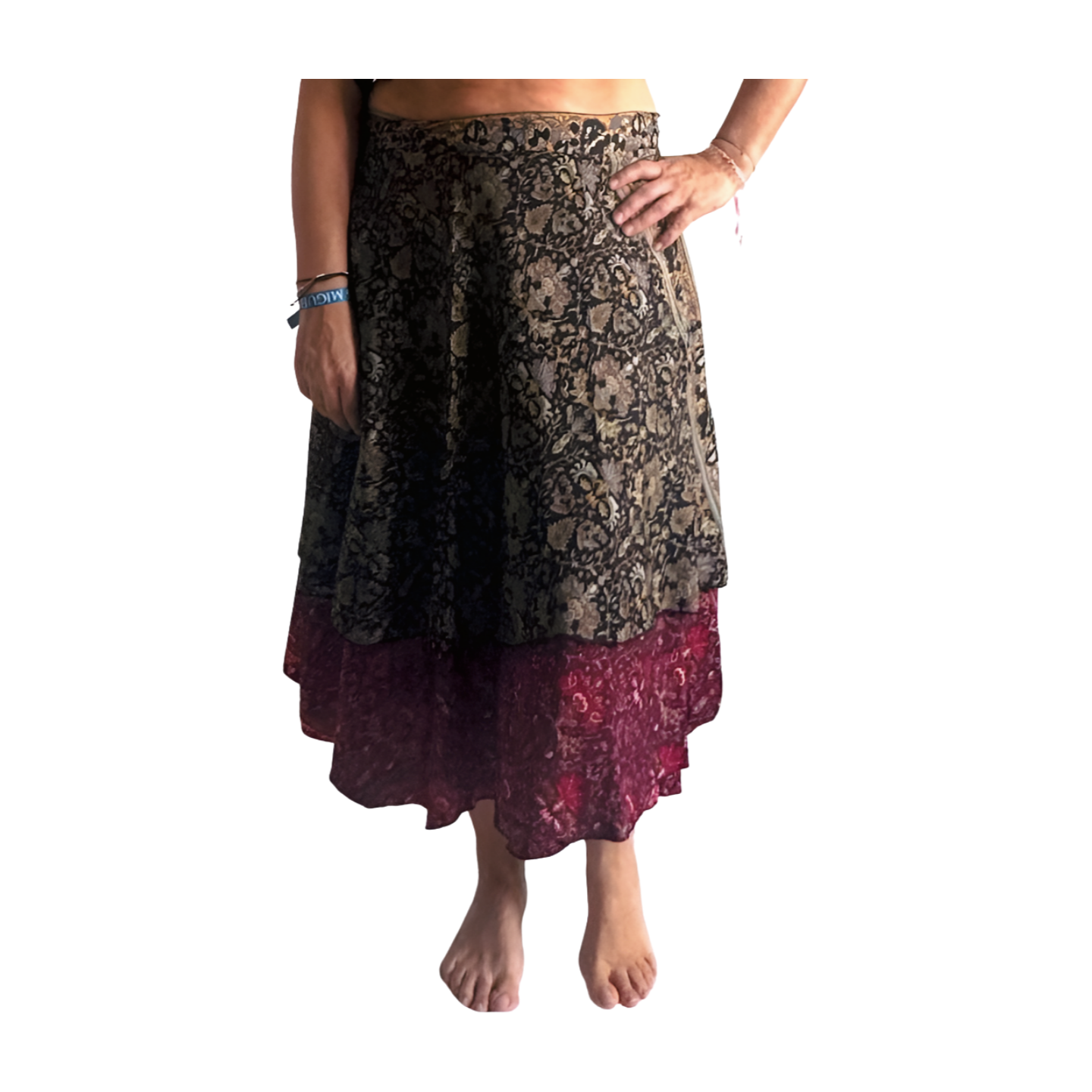 Falda pareo india de seda con estampado floral