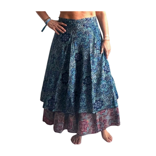 Falda pareo india de seda con estampado floral