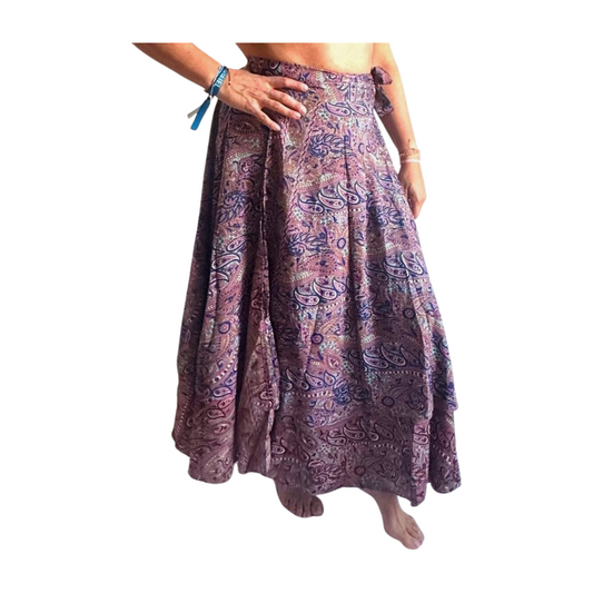 Falda pareo india de seda con estampado floral