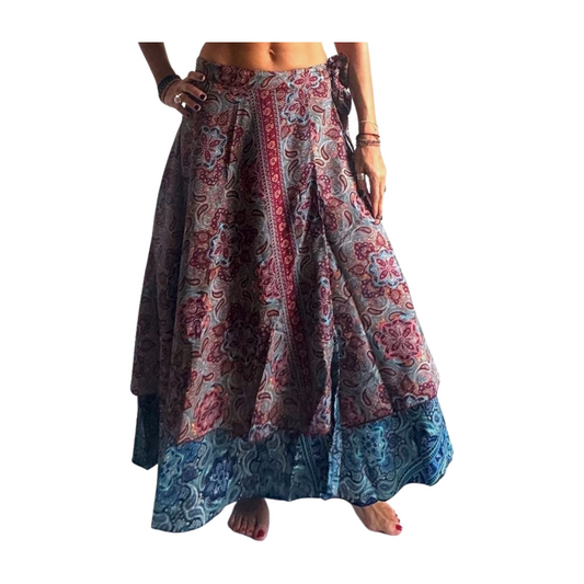 Falda pareo india de seda con estampado floral