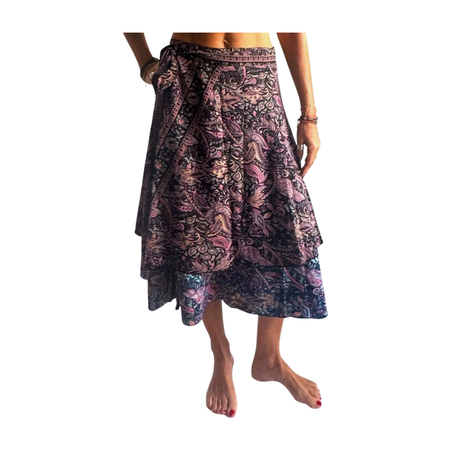 Falda pareo india de seda con estampado floral