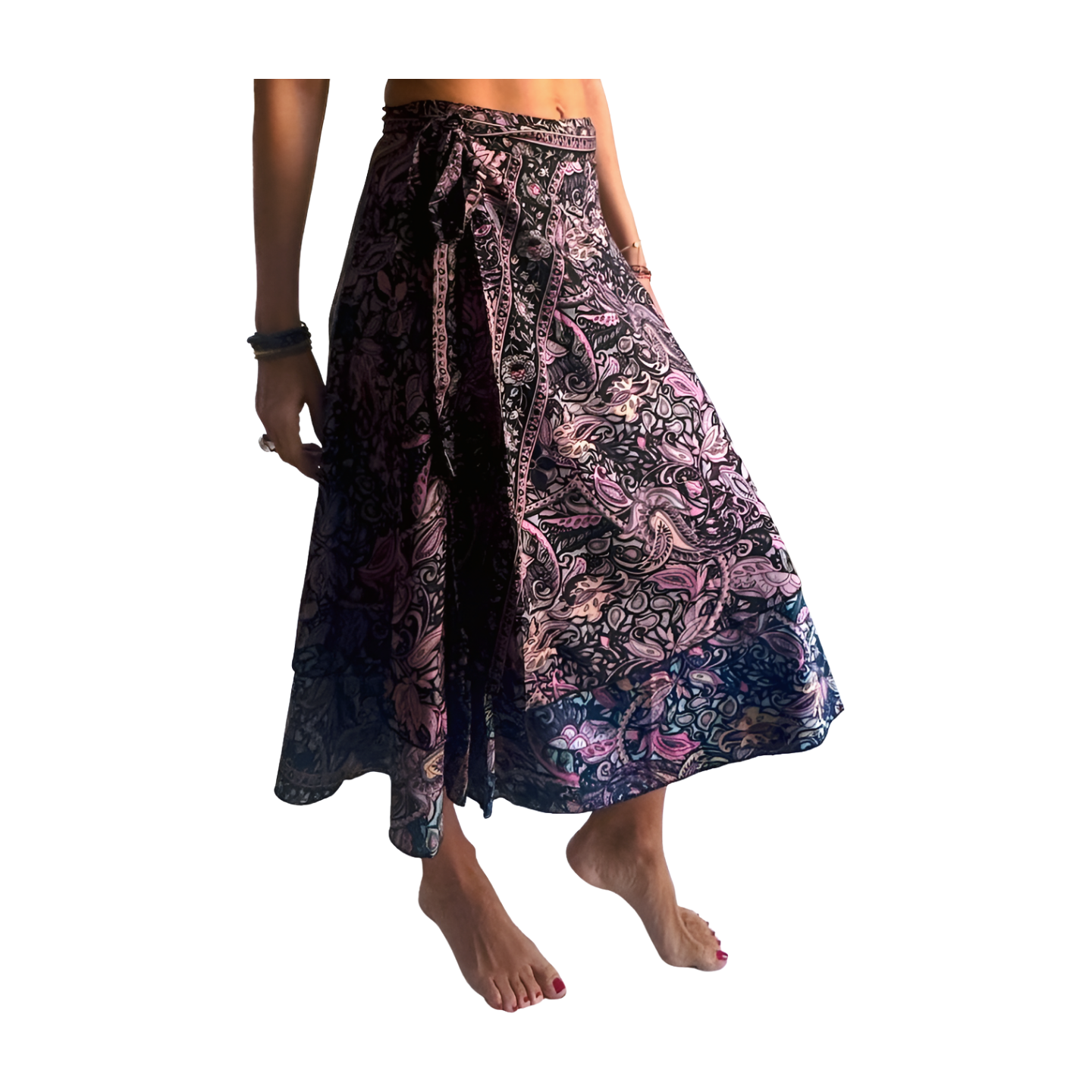 Falda pareo india de seda con estampado floral