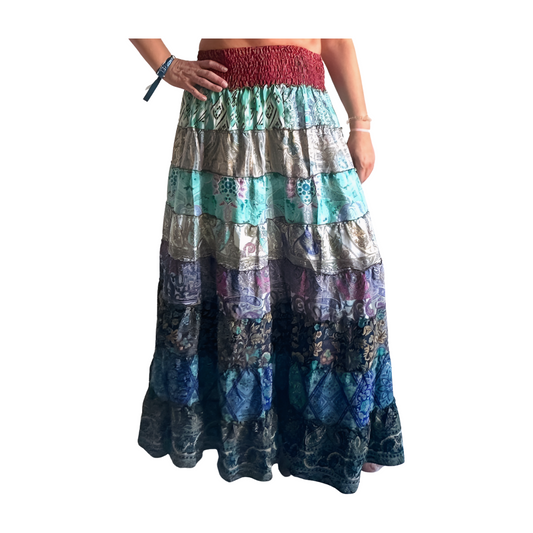 Falda de seda india multicolor