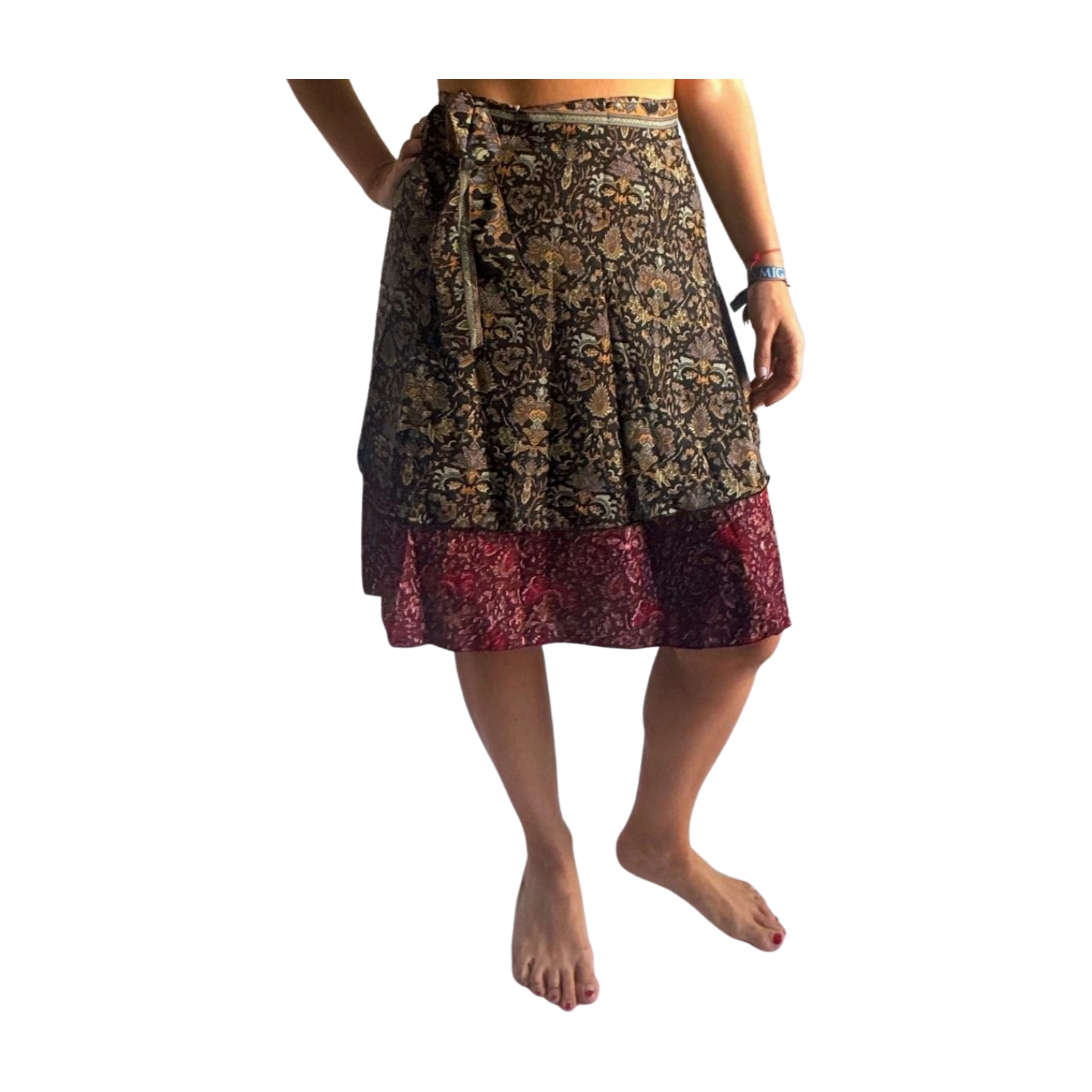 Falda pareo india de seda con estampado floral