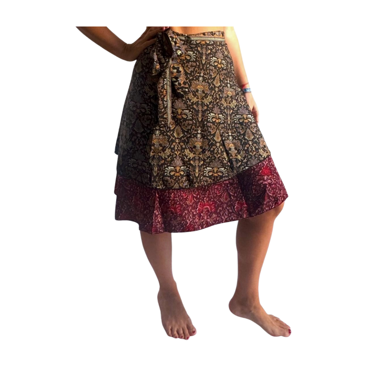 Falda pareo india de seda con estampado floral