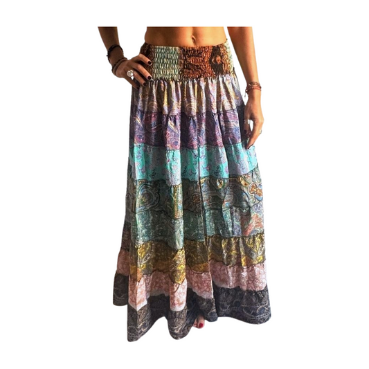 Falda de seda india multicolor