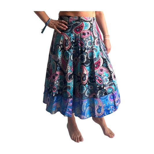 Falda pareo india de seda con estampado floral