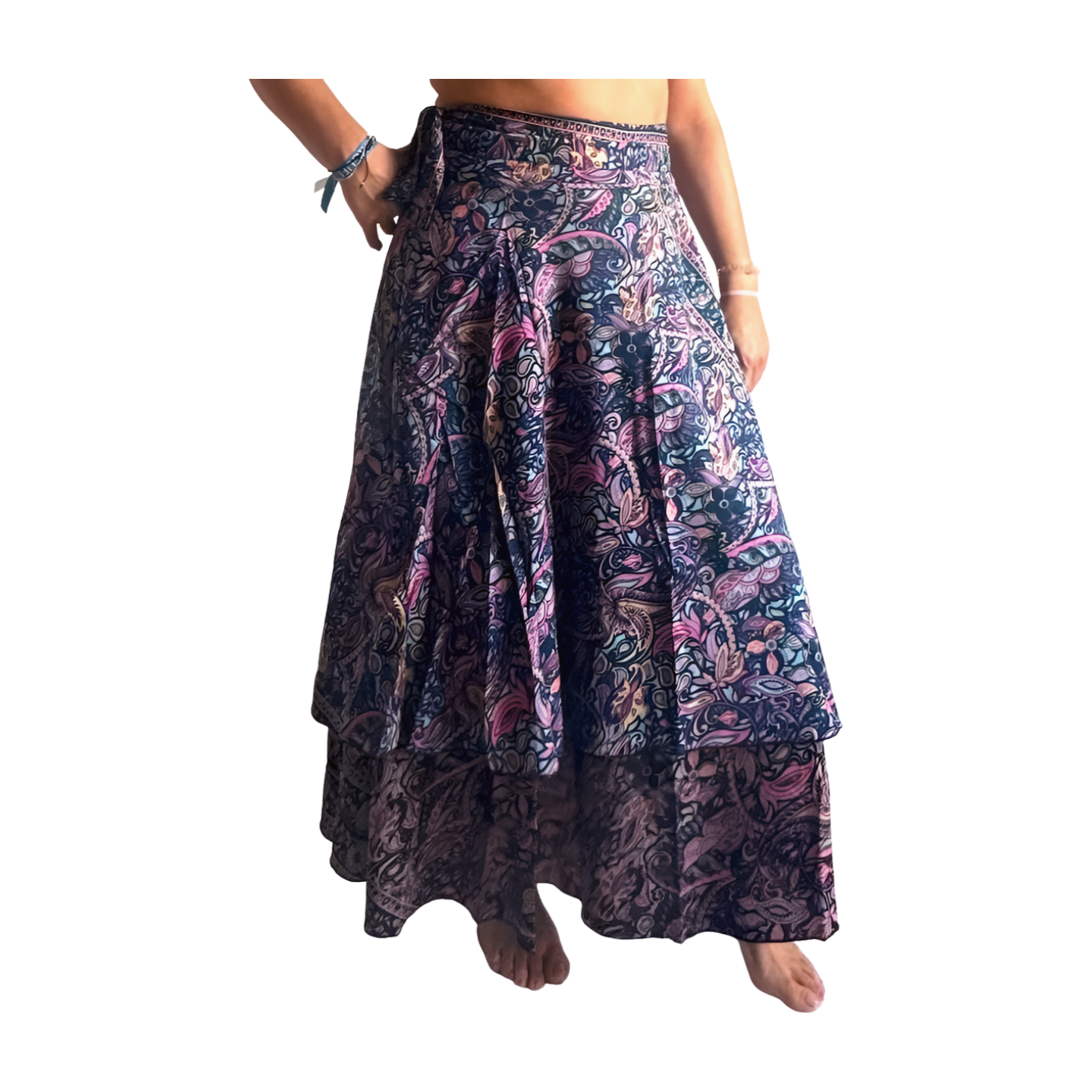 Falda pareo india de seda con estampado floral