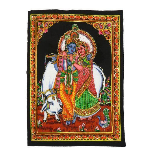 Tapiz Bhakti pintado de Radha y Krishna