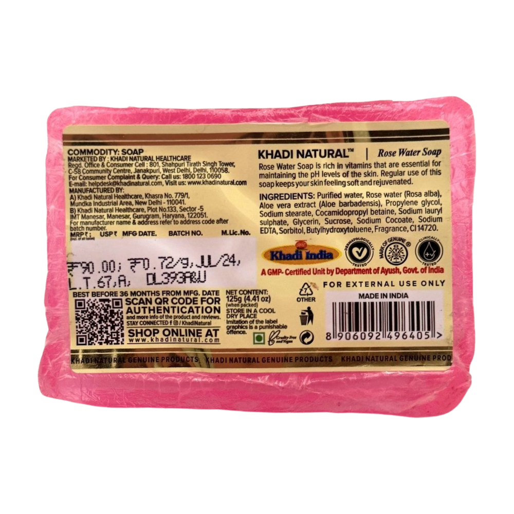Jabón de AGUA DE ROSA aceite esencial KHADI NATURAL