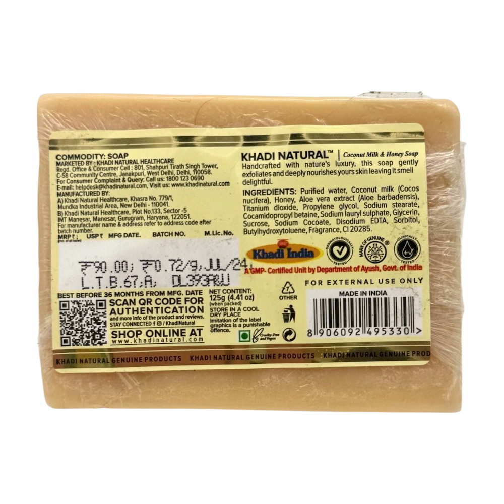 Jabón de LECHE DE COCO Y MIEL con aceites esenciales KHADI NATURAL