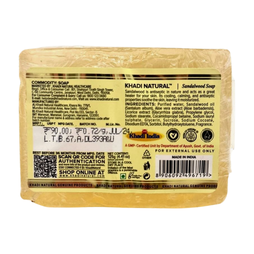 Jabón de SÁNDALO aceite esencial KHADI NATURAL