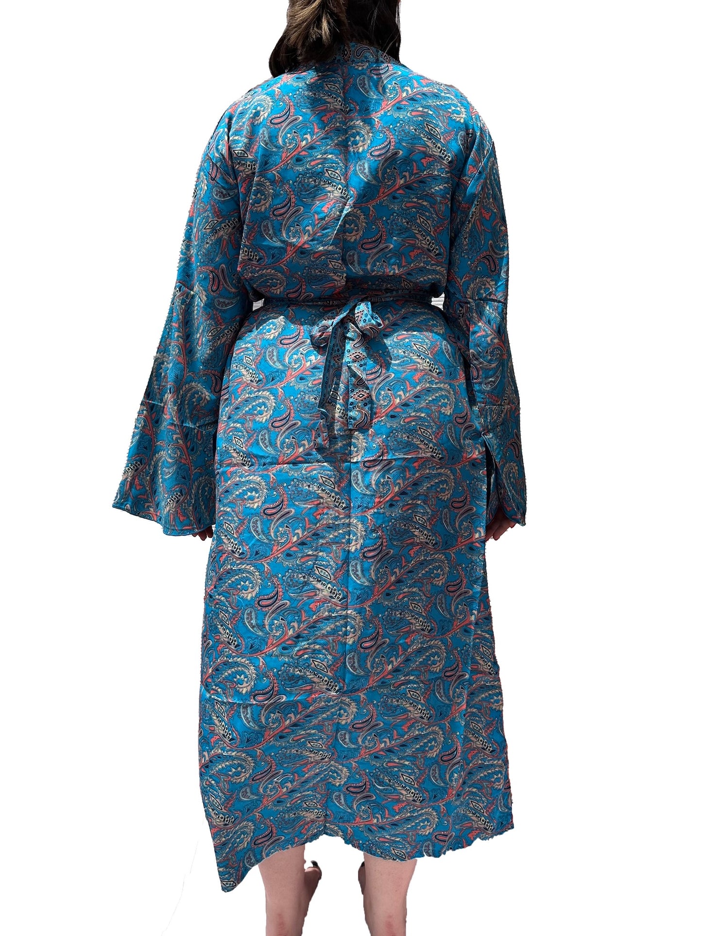 Kimono de seda india estampado azul – comercio ético
