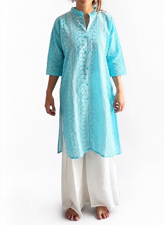 Camisola étnica (kurti) aguamarina
