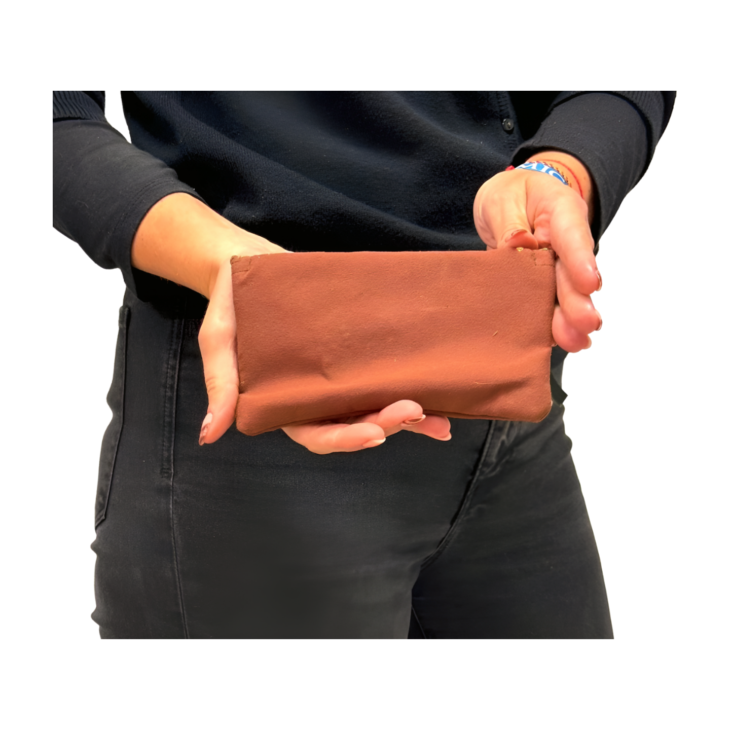 Monedero indio de piel marrón bordado