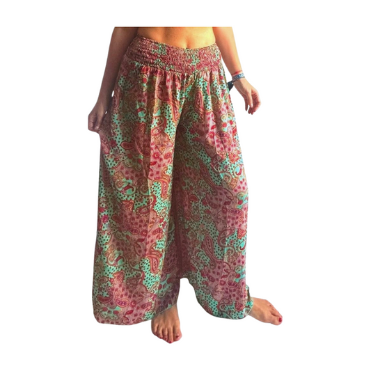Pantalón ancho estampado de seda india