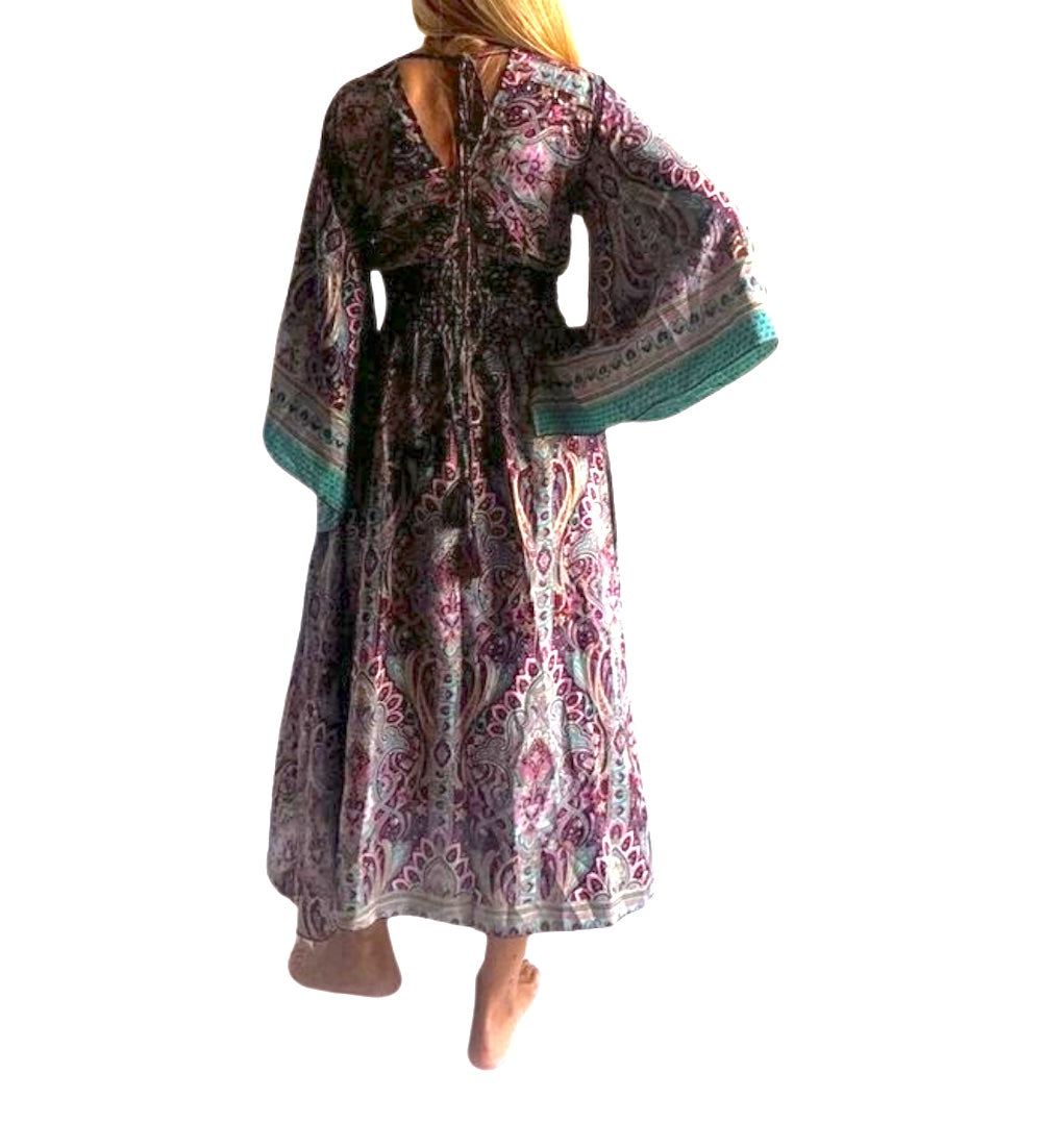 Vestido indio estampado de seda
