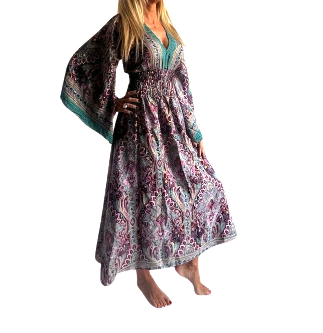 Vestido indio estampado de seda