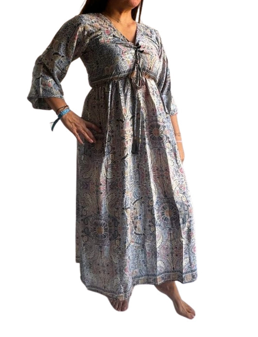 Vestido indio estampado de seda