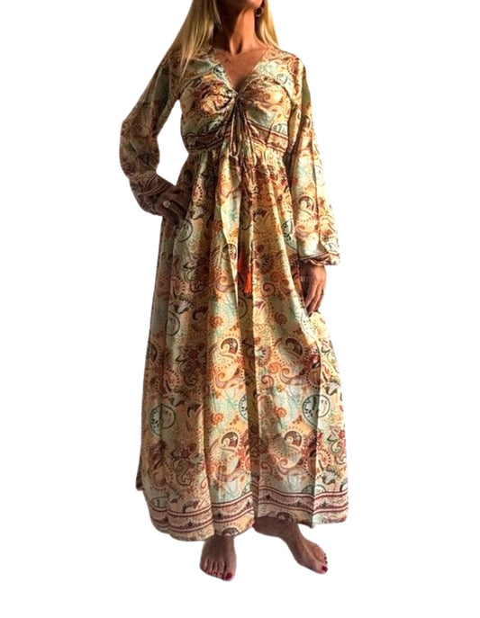 Vestido indio estampado de seda