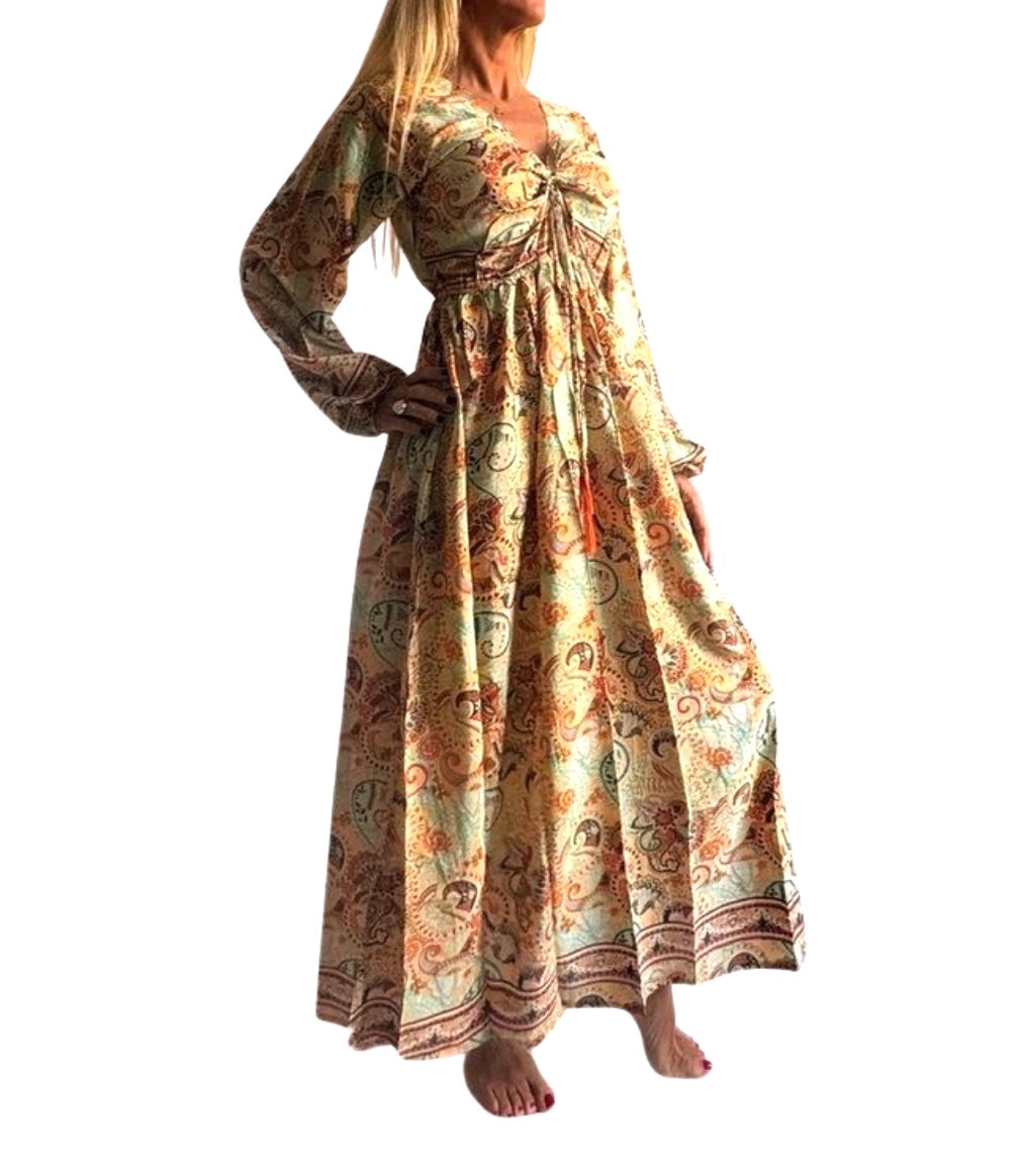 Vestido indio estampado de seda