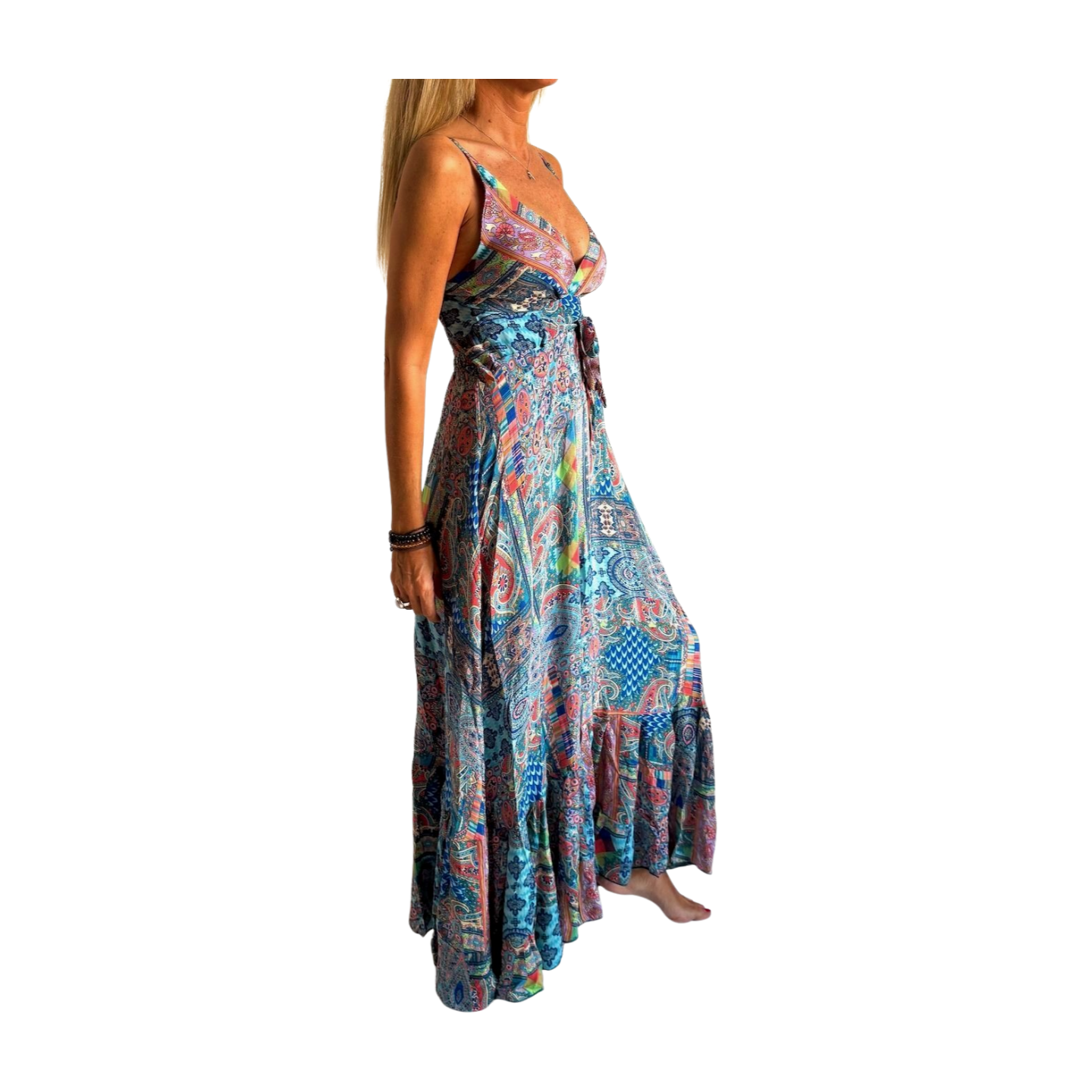 Vestido indio estampado de seda