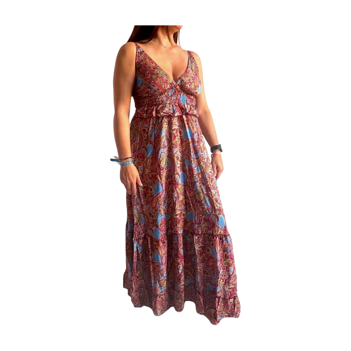 Vestido indio estampado de seda