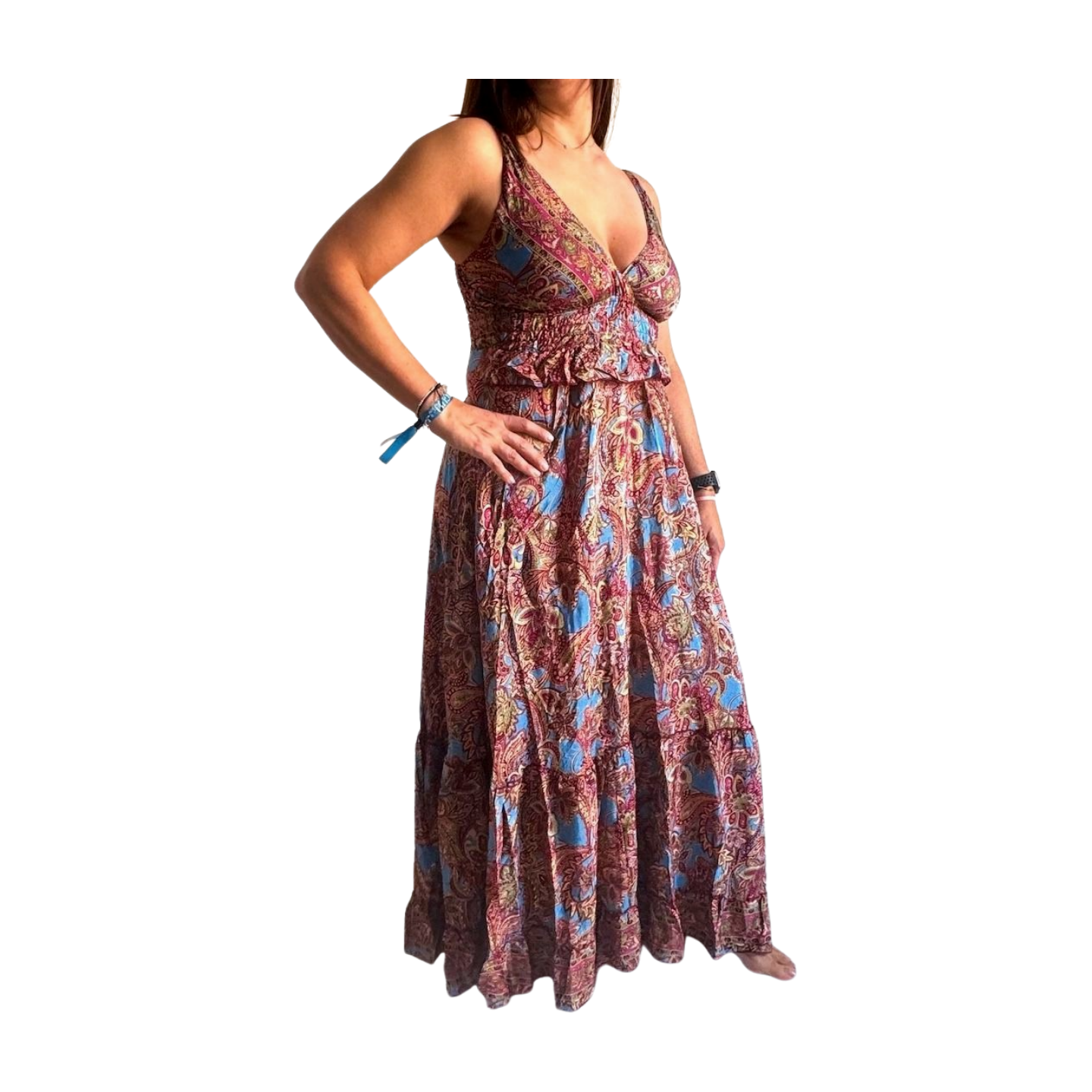 Vestido indio estampado de seda